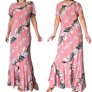 Vintage Karyl Kaye Muumuu Floral Maxi Dress Size 6 Pink Hawaiian Aloha Mermaid